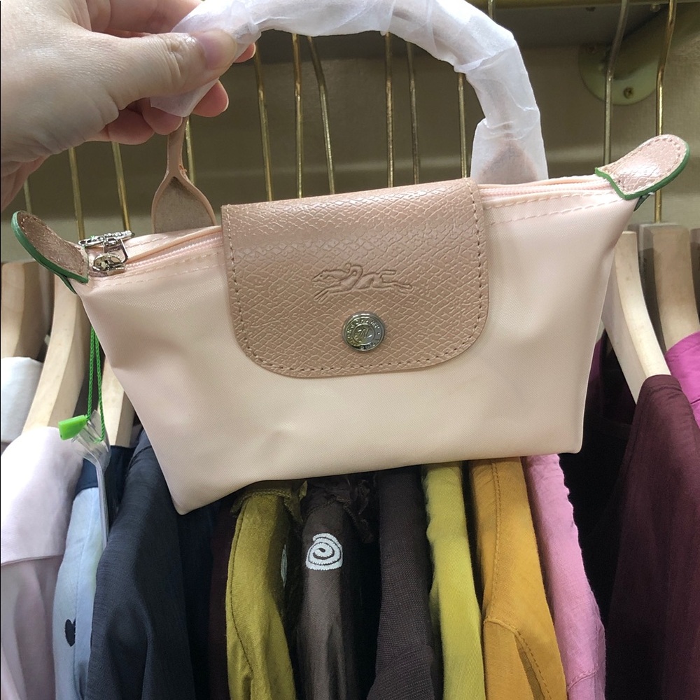 Longchamp Peach and Tan Mini Top-Handle Bag